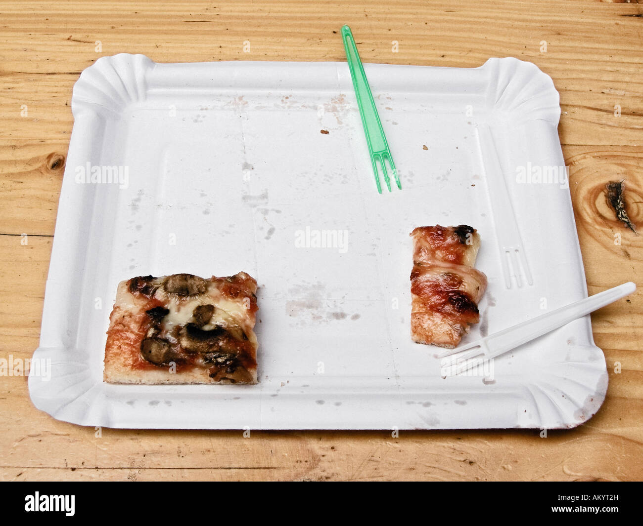 Scheiben von Pizza auf Pappteller Stockfoto