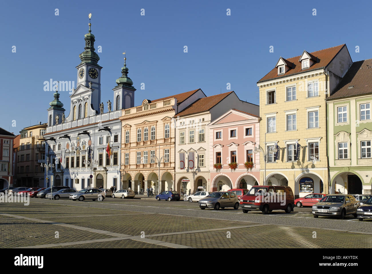 Historische alte Stadt Ceske Budejovice, Budweiser, Budvar, Süd-Böhmen, Tschechische Republik Stockfoto