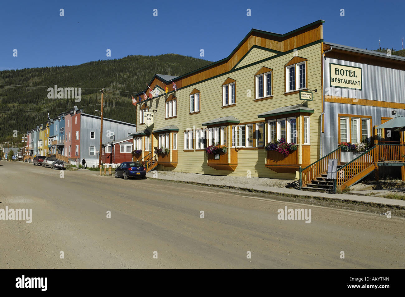 Hotel Aurora, Dawson City, Yukon, Kanada Stockfoto