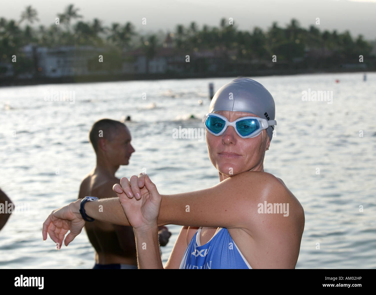 Triathlet Michellie Jones (USA) während des Schwimmens training für die Weltmeisterschaft in Kailua-Kona Hawaii USA Stockfoto