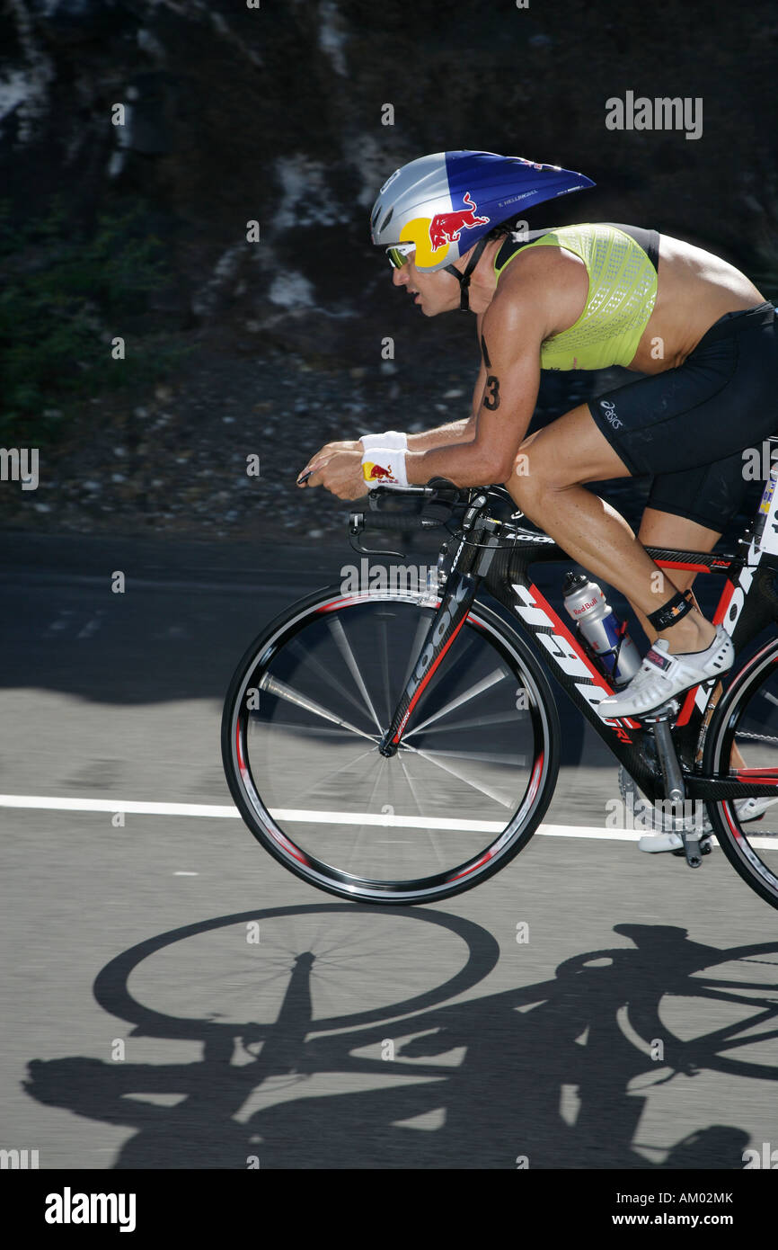 Triathlonien Thomas Hellriegel (GER), der ehemalige Weltmeister, während die Ironman World Championship in Kailua-Kona Hawaii USA Stockfoto