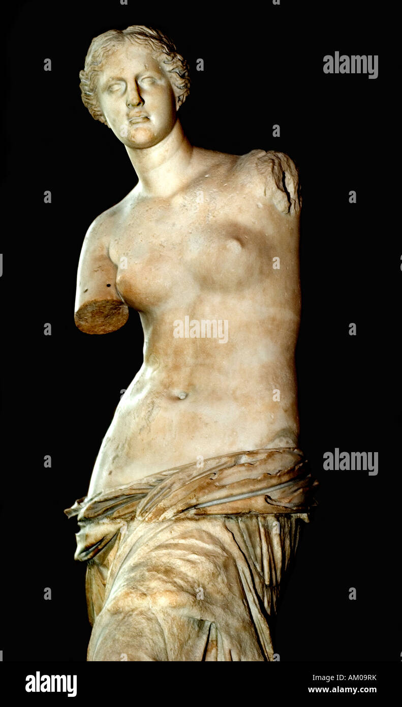 Venus De Milo Griechische 130 v. Chr. Aphrodite von Milos, griechische Göttin der Liebe und Schönheit, Melos Insel, Kykladen, Griechenland (Höhe 202 cm) Stockfoto