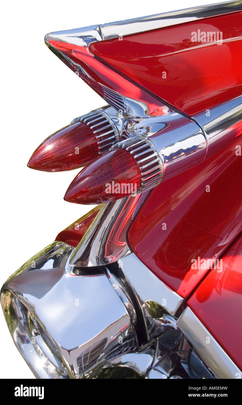Rot 1959 Cadillac Heckflossen Auto Retro-cool heißen 50er Jahre Stil Raketen modernen Chrom Gas-Schwein teurer Luxus laut klebrig Sammler Stockfoto