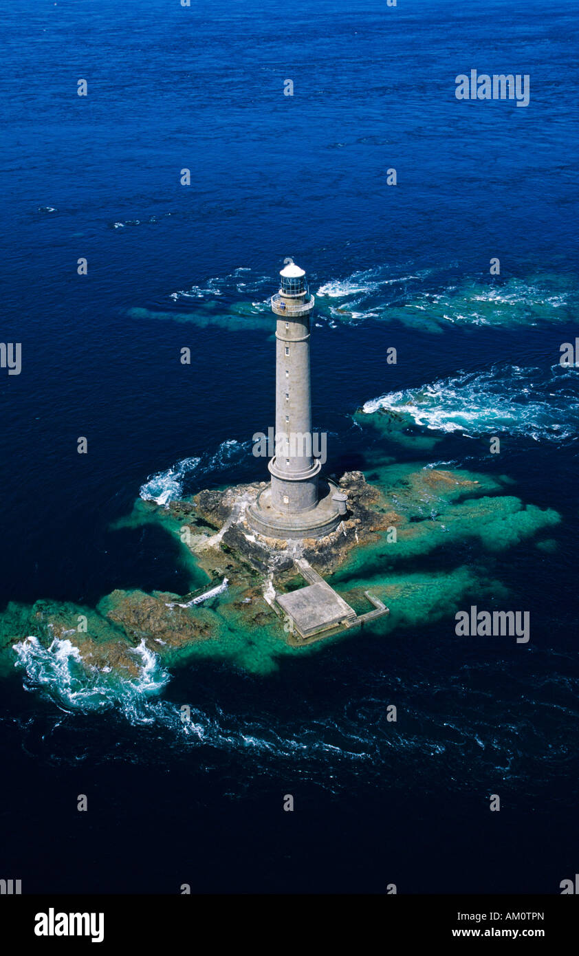 Frankreich, Manche, Contentin Westküste aus Goury, Le Gros du Raz, Leuchtturm (Luftbild) Stockfoto