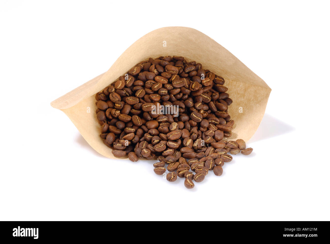 Kaffeebohnen im Filterbeutel Stockfoto