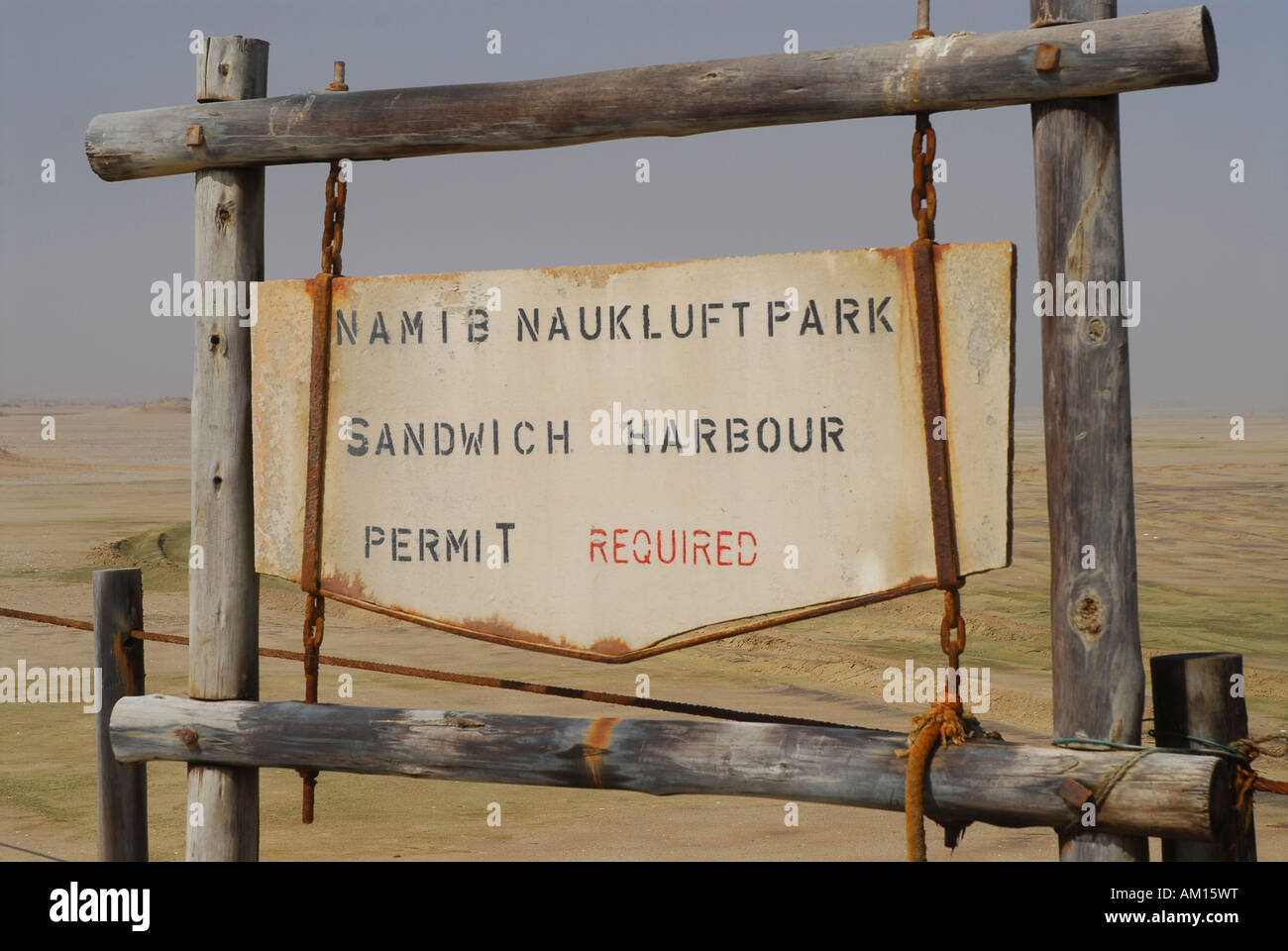 Melden Sie sich am Eingang zum Bereich Diamant, Walfish Bay, Namibia Stockfoto