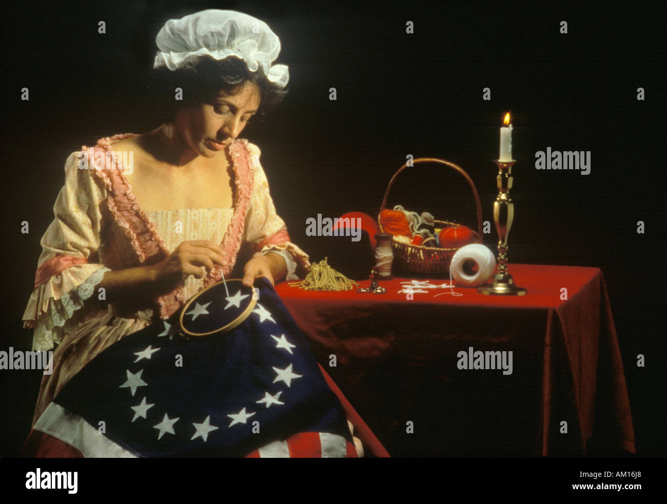 Lebendige Geschichte Reenactment von Betsy Ross, so dass der erste amerikanische Flagge Philadelphia Pennsylvania Stockfoto