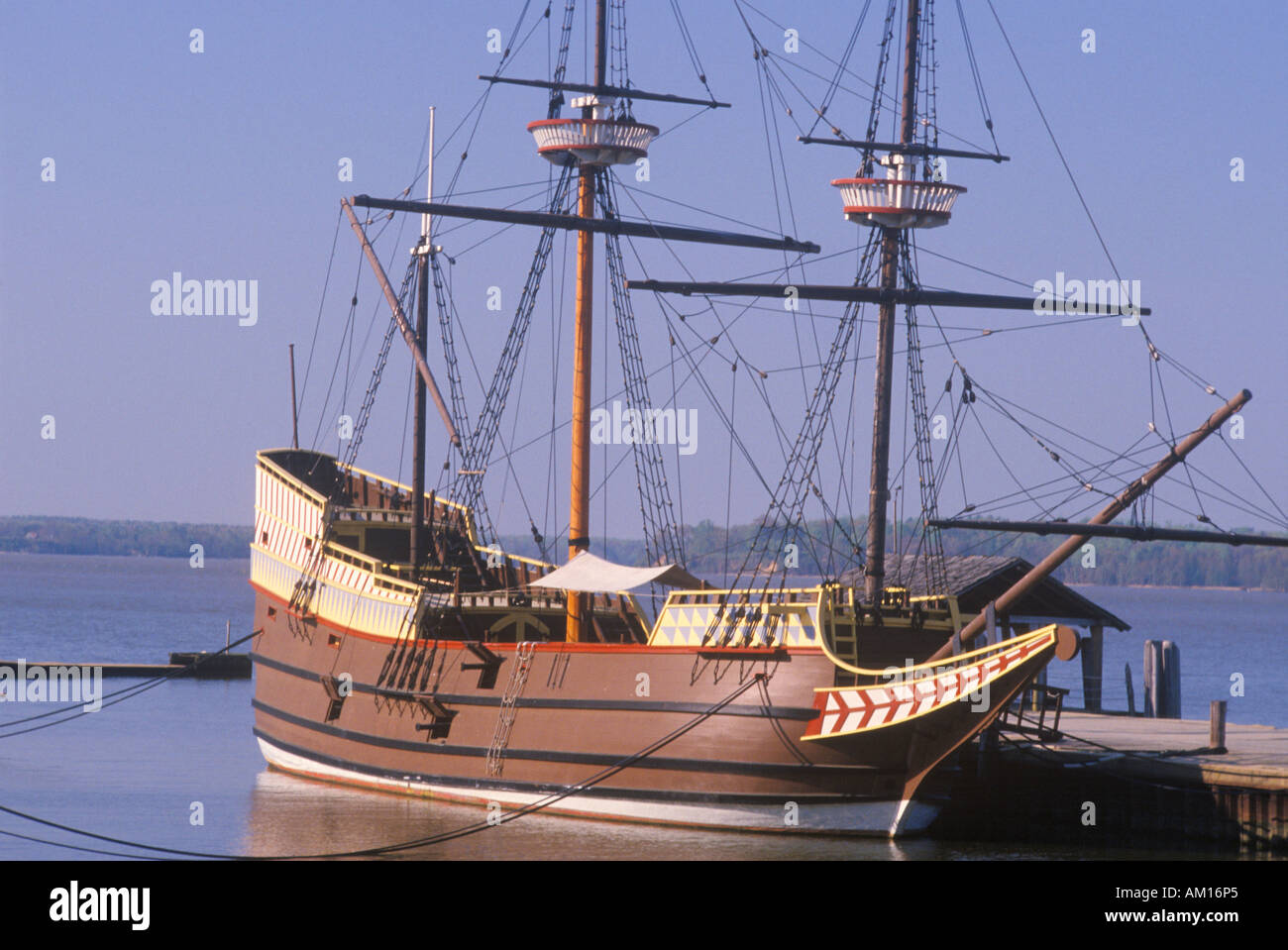 Schiff vor Anker in Jamestown Götter Geschwindigkeit einer der drei in die historische Siedlung Virginia Stockfoto