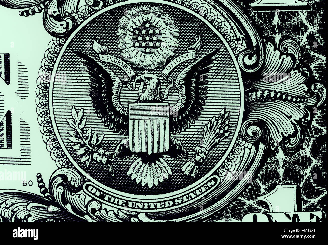 Nationalen Siegel der Vereinigten Staaten von einem amerikanischen Dollar Bill Währung Stockfoto