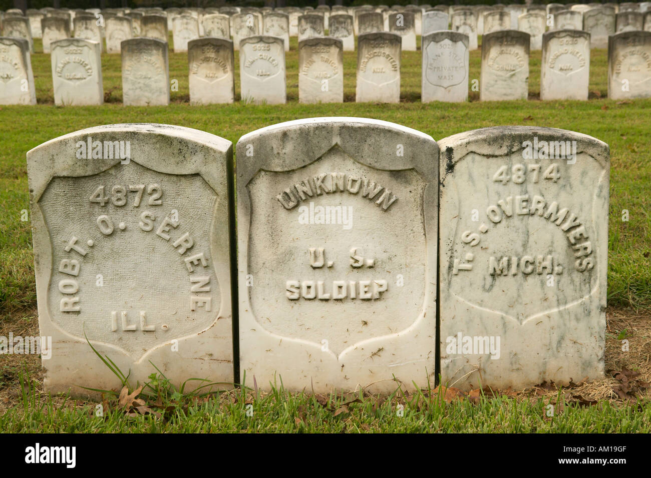 Gräber der unbekannten Soldaten Nationalpark Andersonville oder Camp Sumter Bürgerkrieg Gefängnis und Friedhof Stockfoto