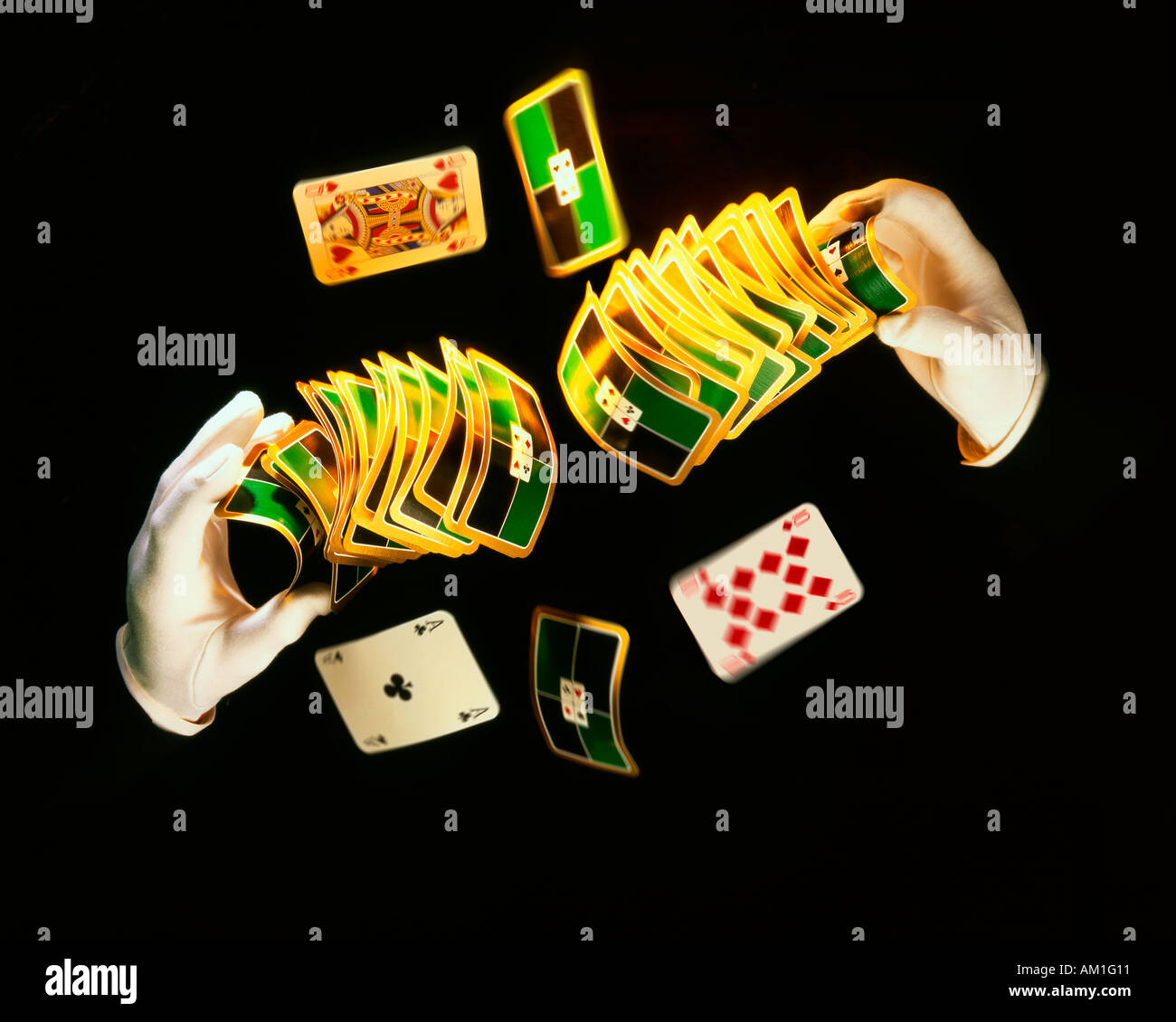 Zauberer Kartentricks zu tun Stockfoto