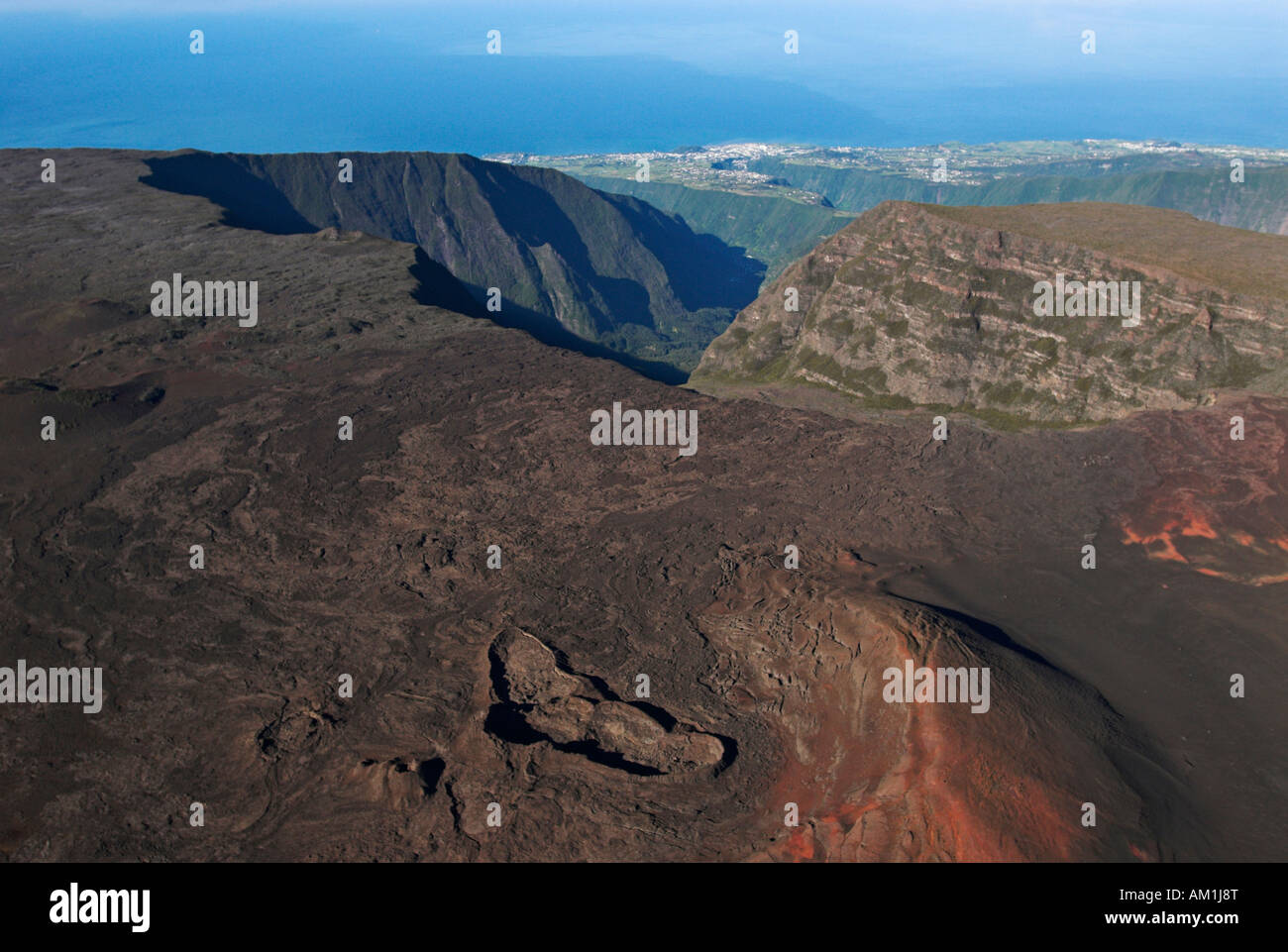 Luftaufnahme des Piton De La Fournaise Vulkan, La Réunion, Frankreich, Afrika Stockfoto