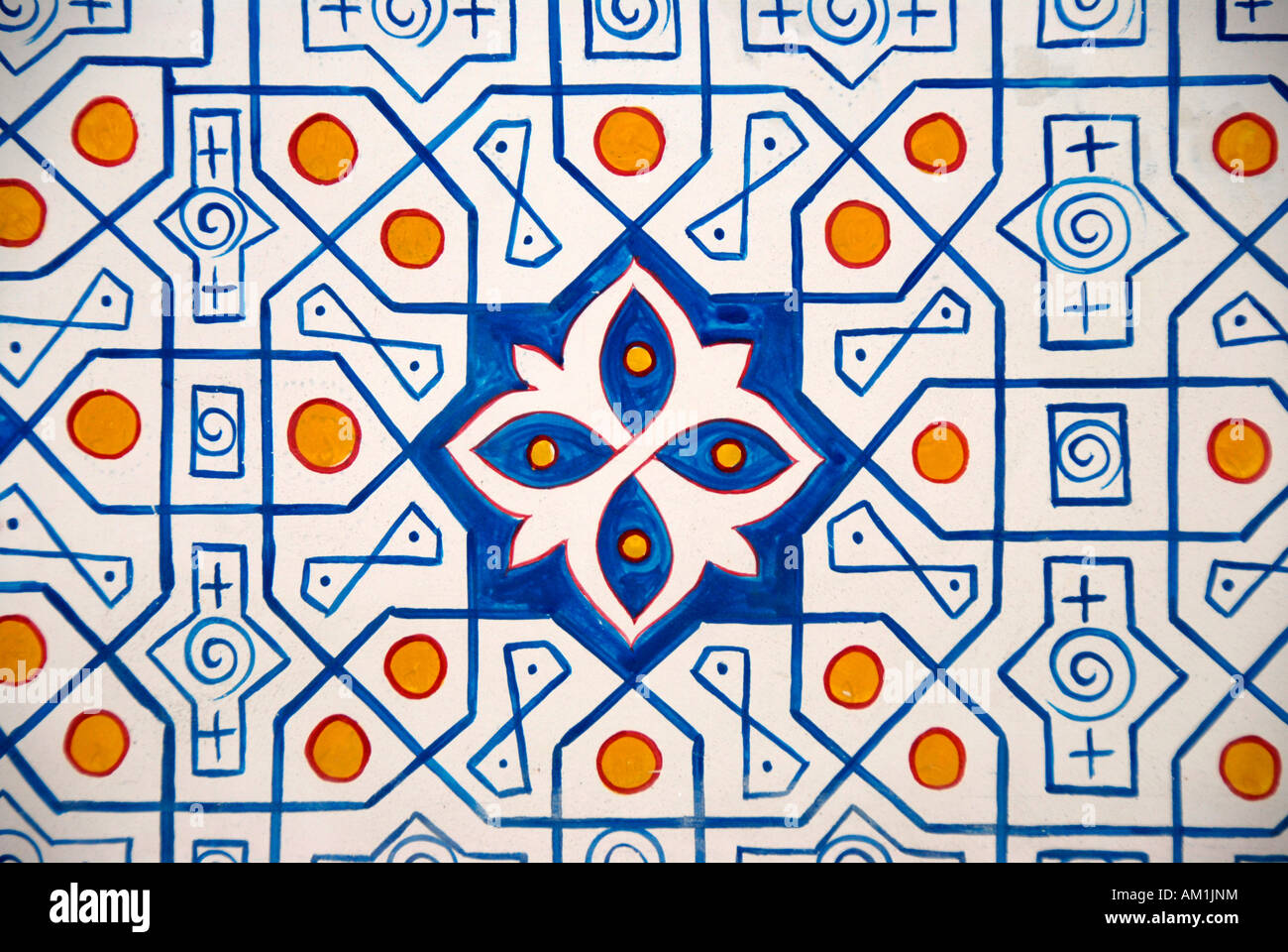 Dekorative geometrische Wandmalerei Kok Gumbaz Moschee Dorut Tilyovat komplexe Shahrisabz Usbekistan Stockfoto