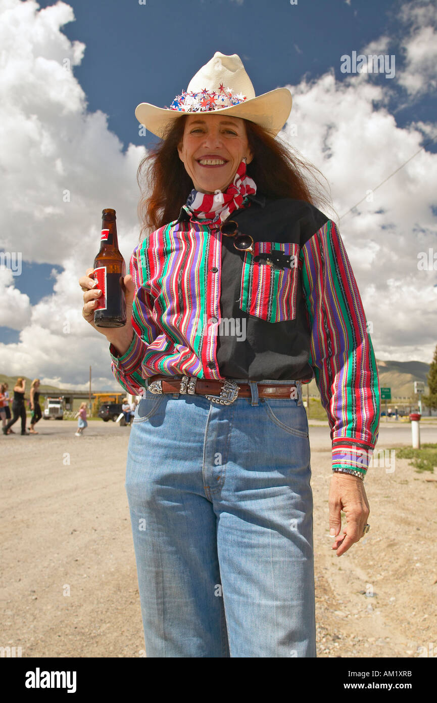 Cowgirl auf dem Fourth Of July in Lima Montana Stockfoto