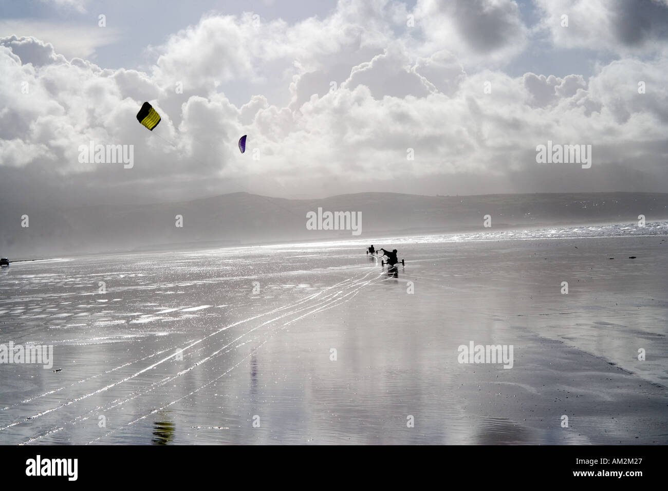 Kitebuggy auf Black Rock Sand Nord-Wales Stockfoto