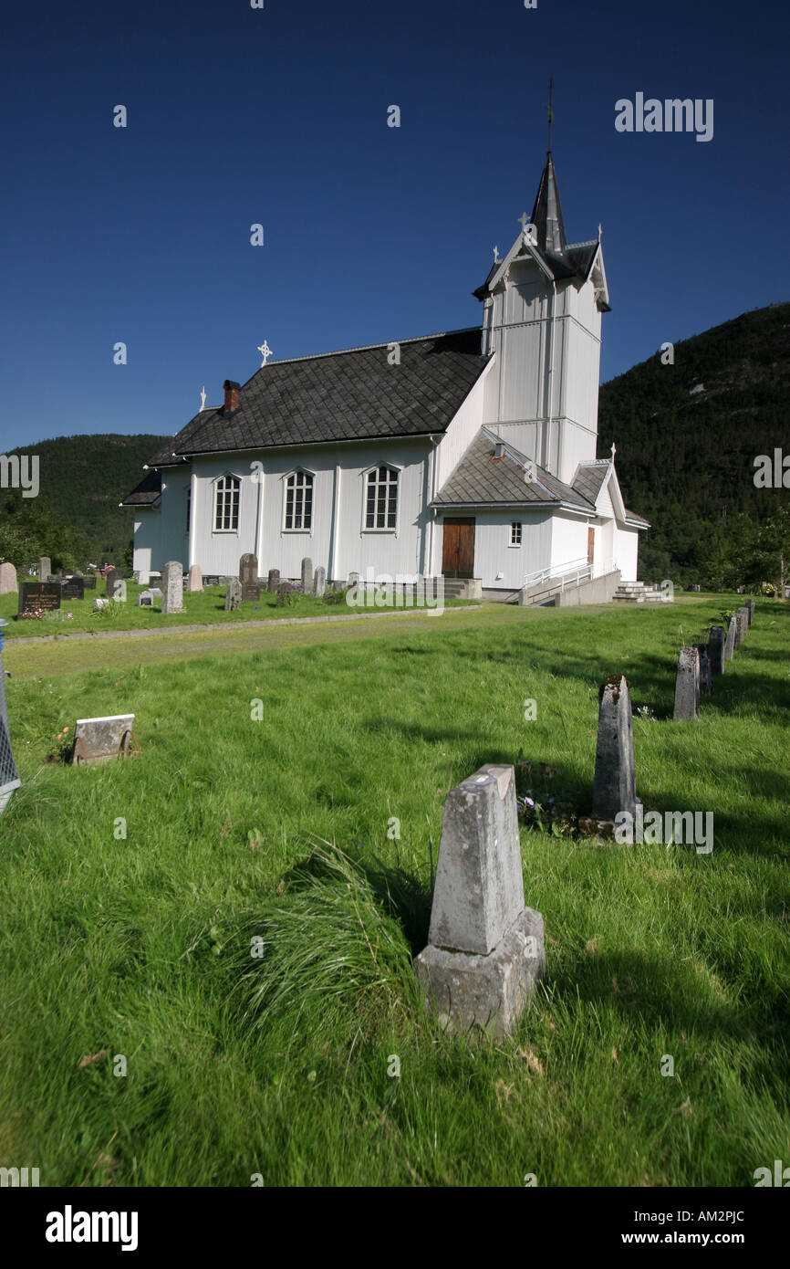 weißen Holzkirche Norwegen Stockfoto