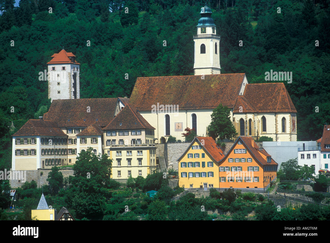 Teil der alten Stadt Horb am Neckar in den Bergen des Schwarzwaldes in Deutschland Stockfoto