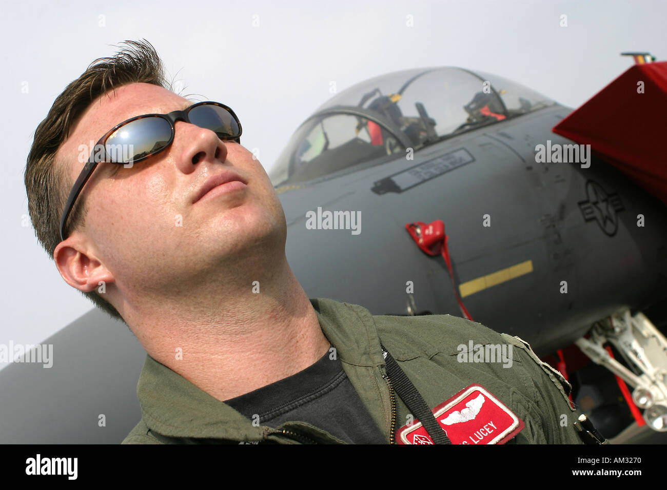 Pilot und Cockpit der USAF Boeing F 15 Stockfoto