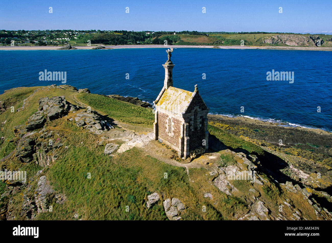 Frankreich, Côtes d' Armor, Saint Michel kleine Insel Sable d' oder Les Pins (Luftbild) Stockfoto
