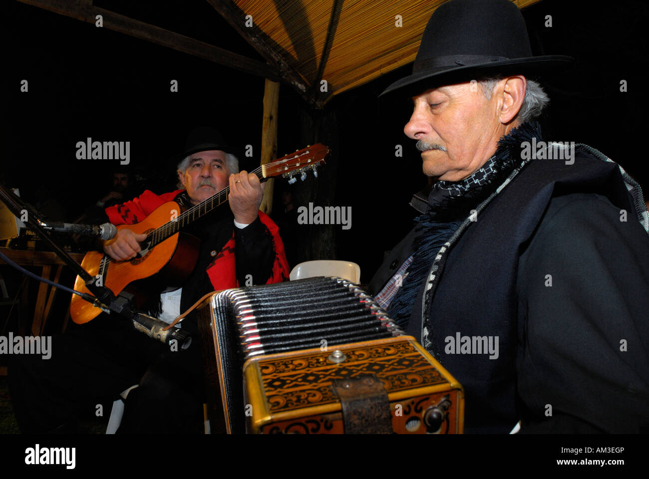 Folklore Musiker, Fiesta De La Tradición, San Antonio de Areco, Provincia de Buenos Aires, Argentinien, Südamerika Stockfoto