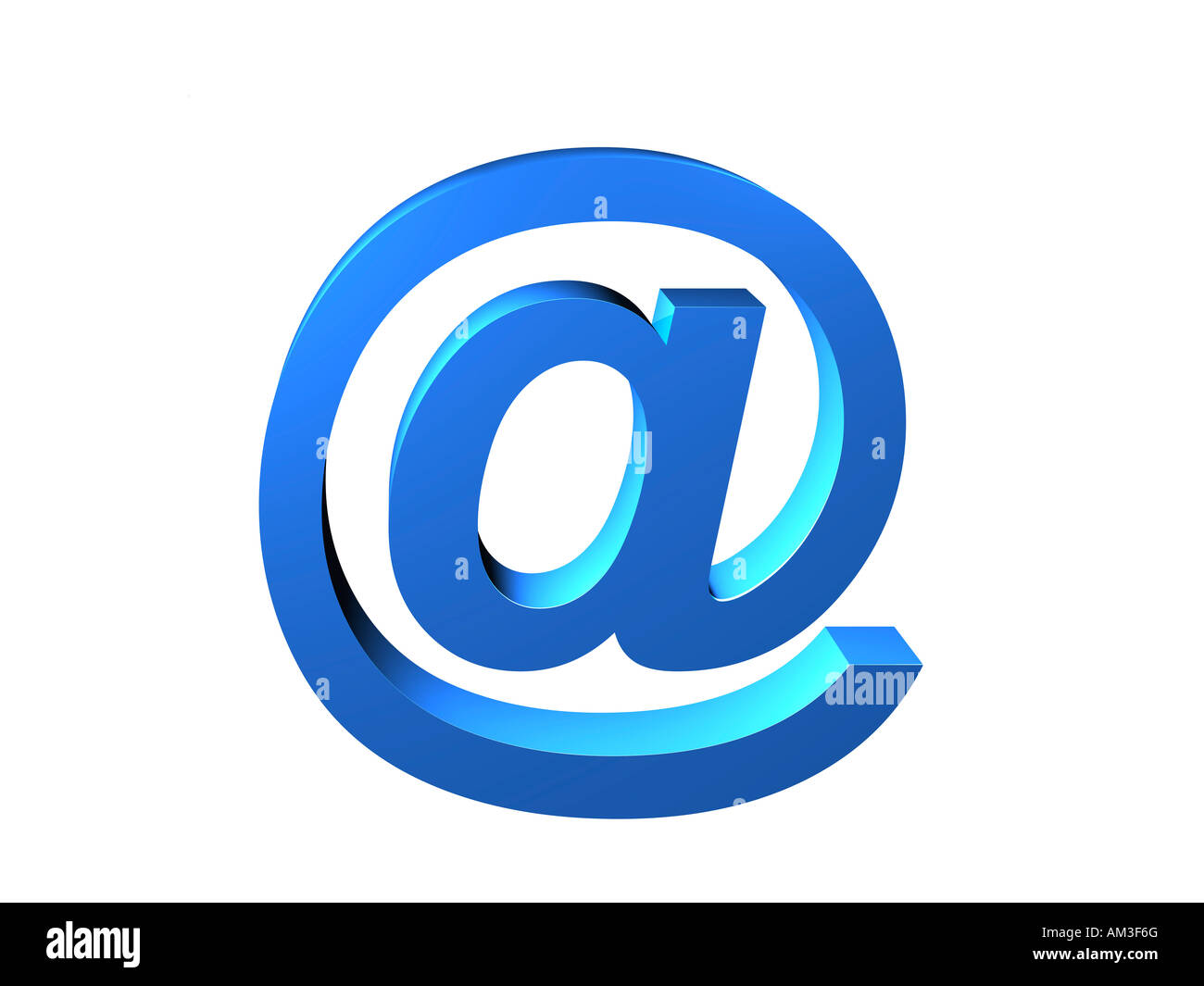 Blaue e-Mail-Zeichen vor einem weißen Hintergrund. Stockfoto