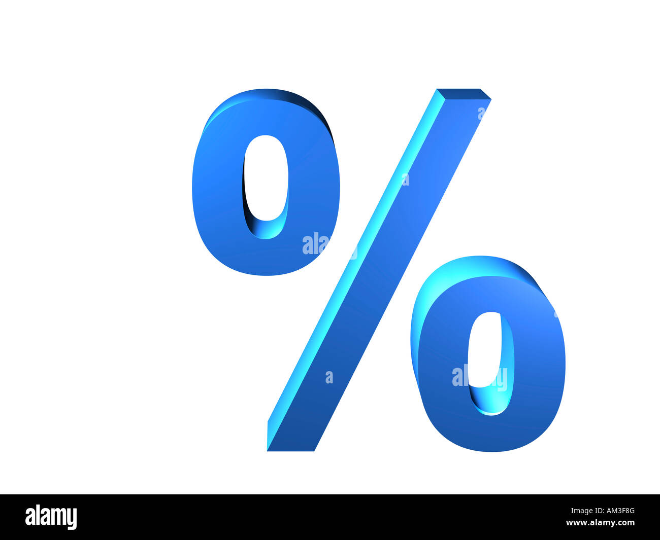 Blaue Prozentzeichen vor weißem Hintergrund. Stockfoto