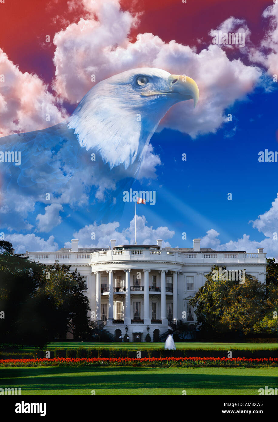 Digital composite The White House mit American eagle Stockfoto