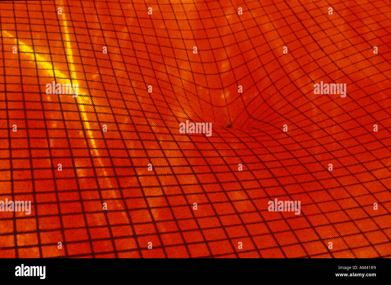 Raum Spezialeffekte Bild von einem schwarzen Raster oben einen roten Raum repräsentieren zwei dimensional Schwerkraft Stockfoto