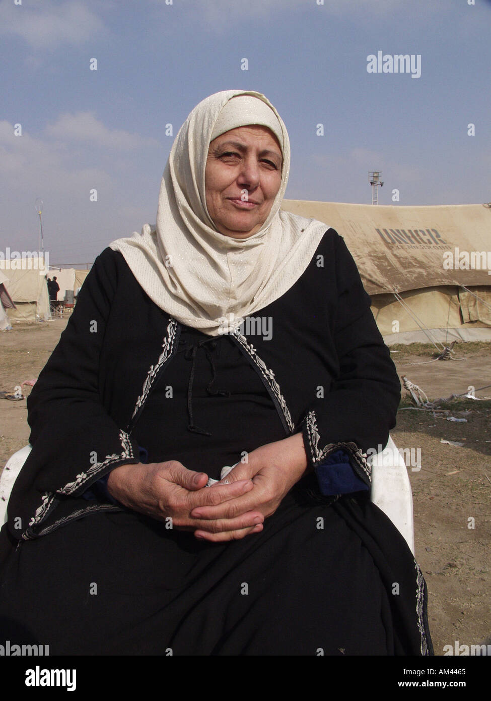 Frau in Refugee Camp Irak Stockfoto