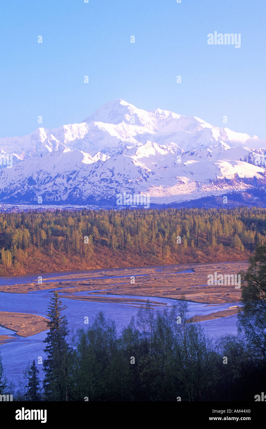 Blick auf Mt McKinley und Mt Denali von George Parks Highway Route 3 Alaska Stockfoto