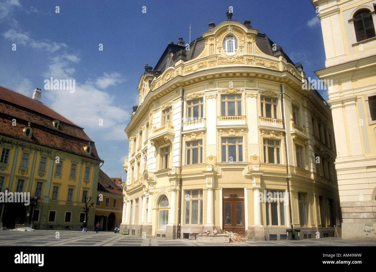 Rumänien, Siebenbürgen, Sibiu, Banca Agricola am Piata Mare in der Oberstadt. Stockfoto