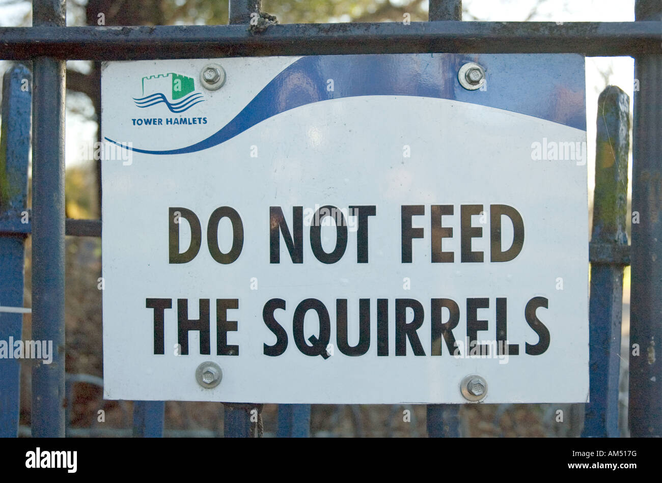 Nicht füttern melde die Eichhörnchen Victoria Park Tower Hamlets London UK Stockfoto