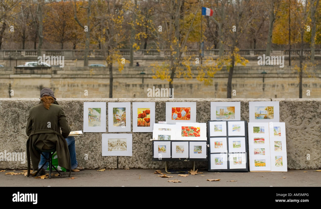 Gemälde zum Verkauf auf dem linken Ufer des Flusses Seine Paris-Frankreich Stockfoto