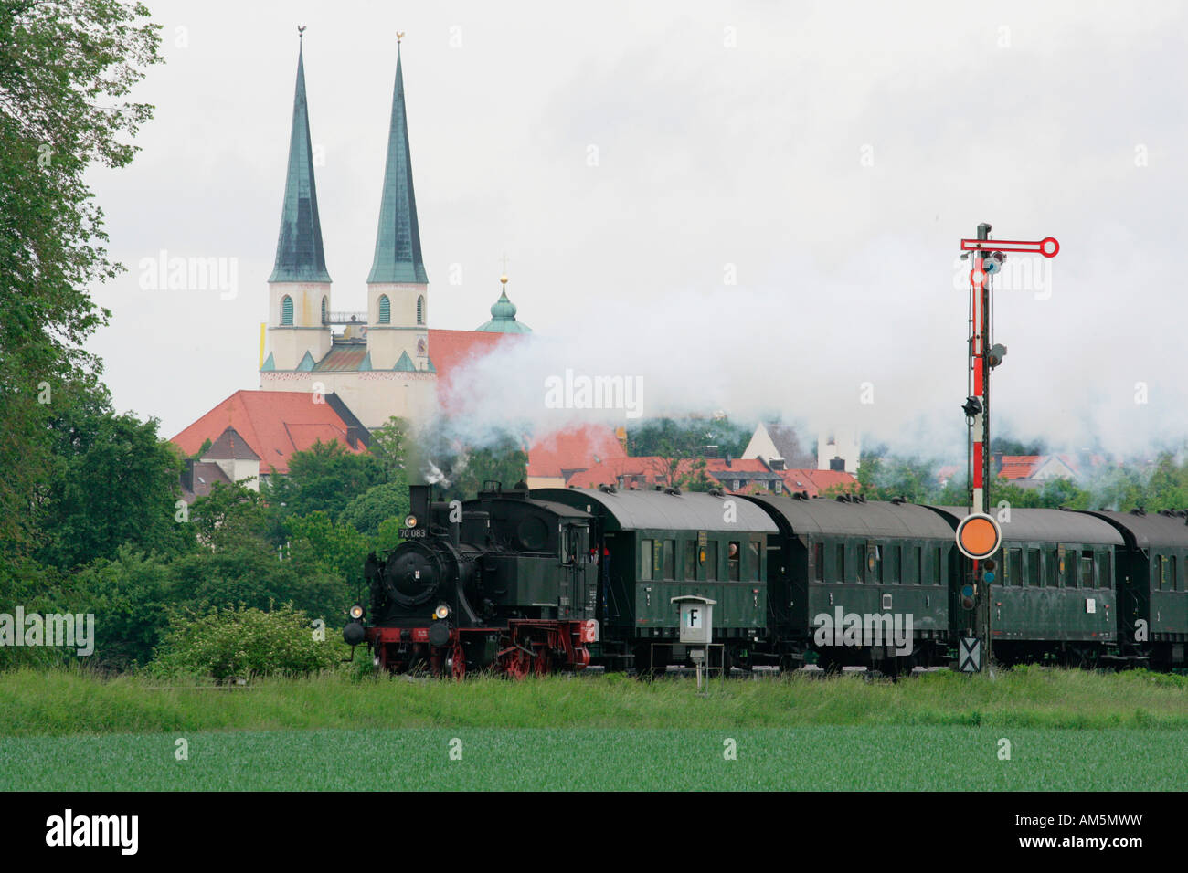 Historischer Dampfzug, Altötting, Upper Bavaria, Bavaria, Germany Stockfoto