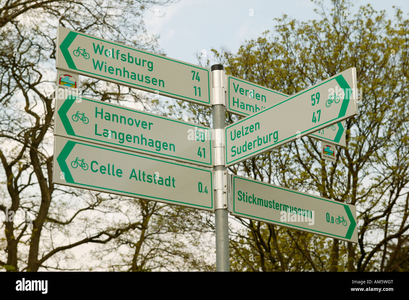 Wegweiser zu einem Abschied in Celle, Lueneburg Heath, Niedersachsen, Deutschland Stockfoto