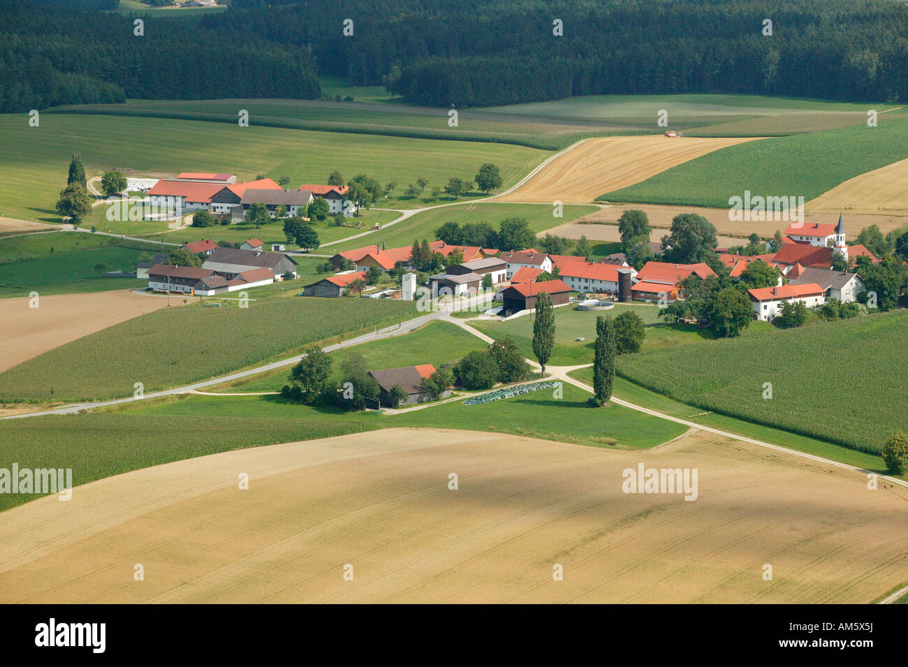 Ländliche Siedlung in der Agrarlandschaft, untere Bayern, Bayern, Deutschland Stockfoto