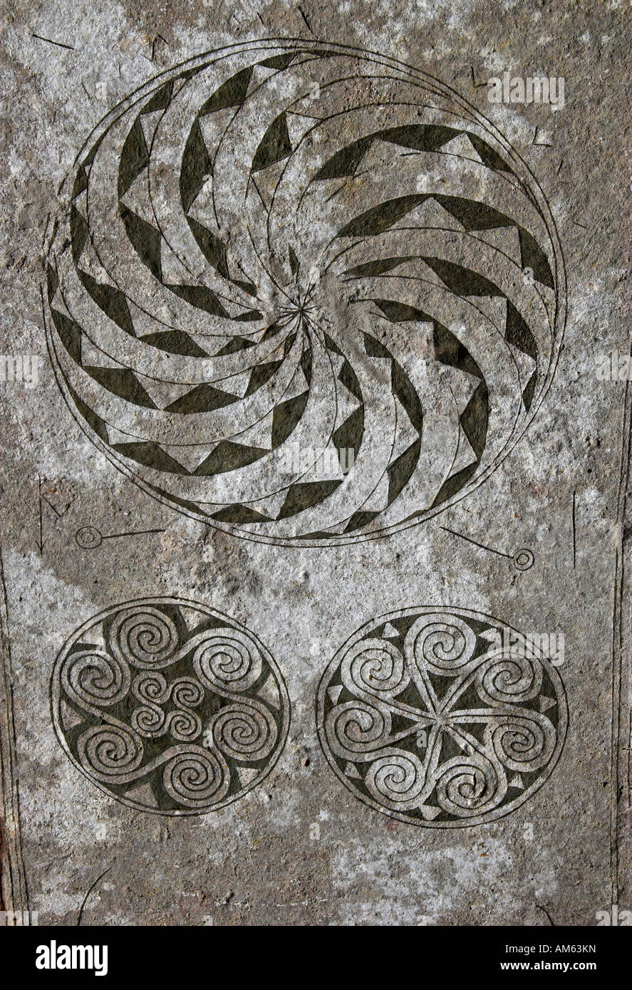 Detail von einem Wikinger-Bild-Stein in Bro, Gotland, Schweden Stockfoto