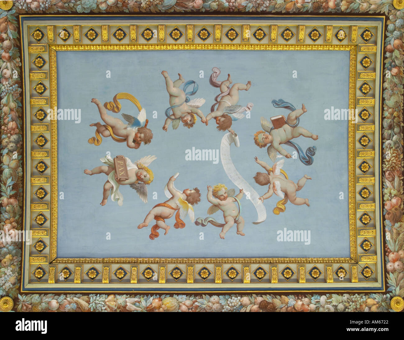 Putten auf einer Decke gemalt. Vatikanischen Museen, Rom, Latium, Italien. Stockfoto