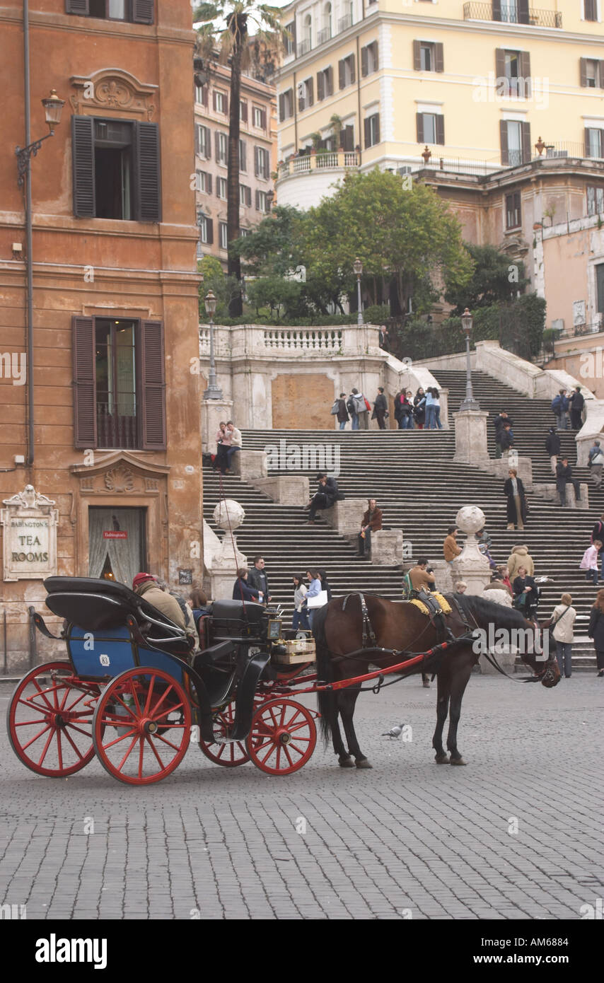 Ein Pferd und Falle vor der spanischen Treppe Stockfoto