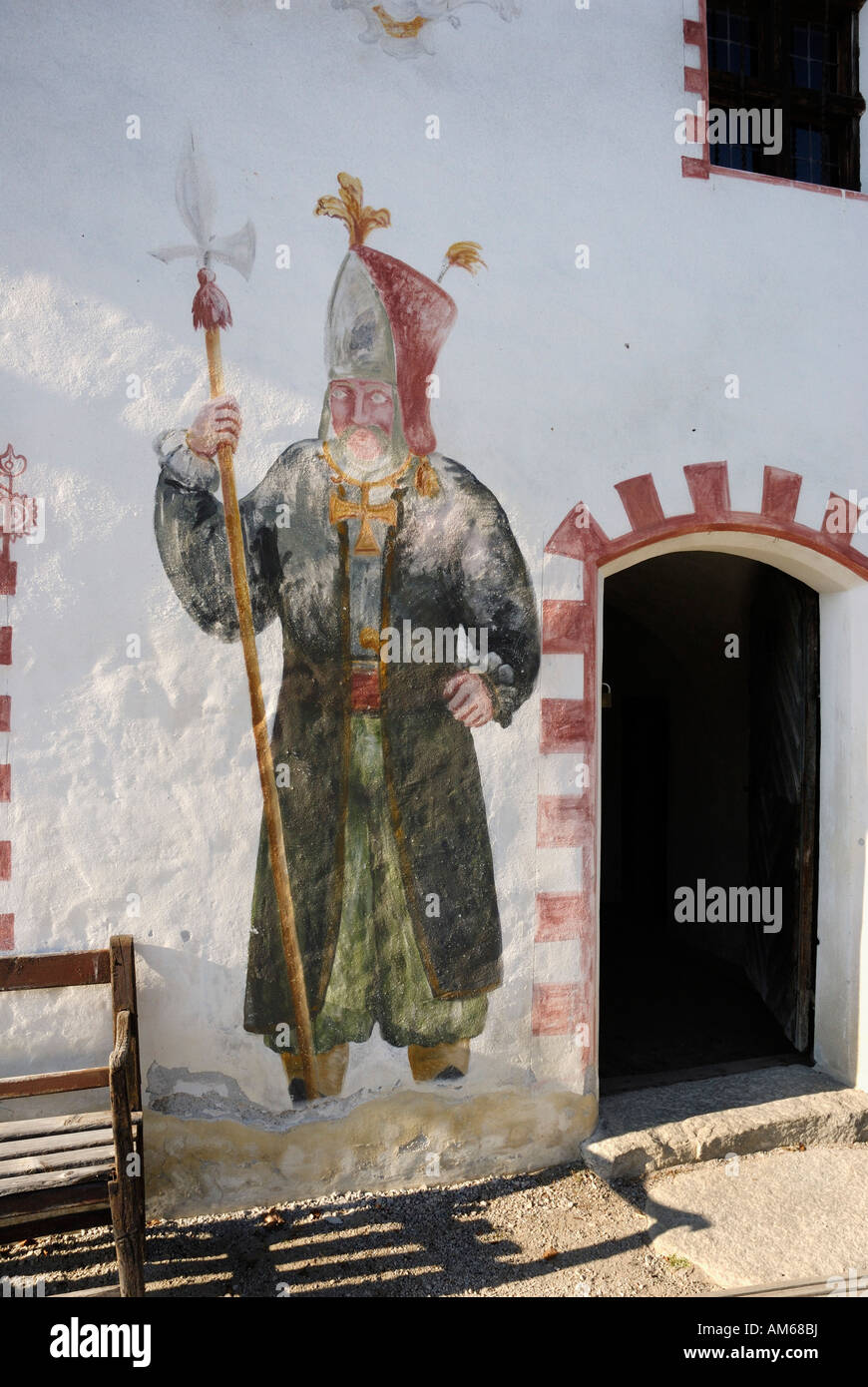 Bild auf der Wand der alten Tiroler Bauernhaus befindet sich ursprünglich im oberen Tal des Flusses Inn, Bauernhaus-Museum Breitenbac Stockfoto