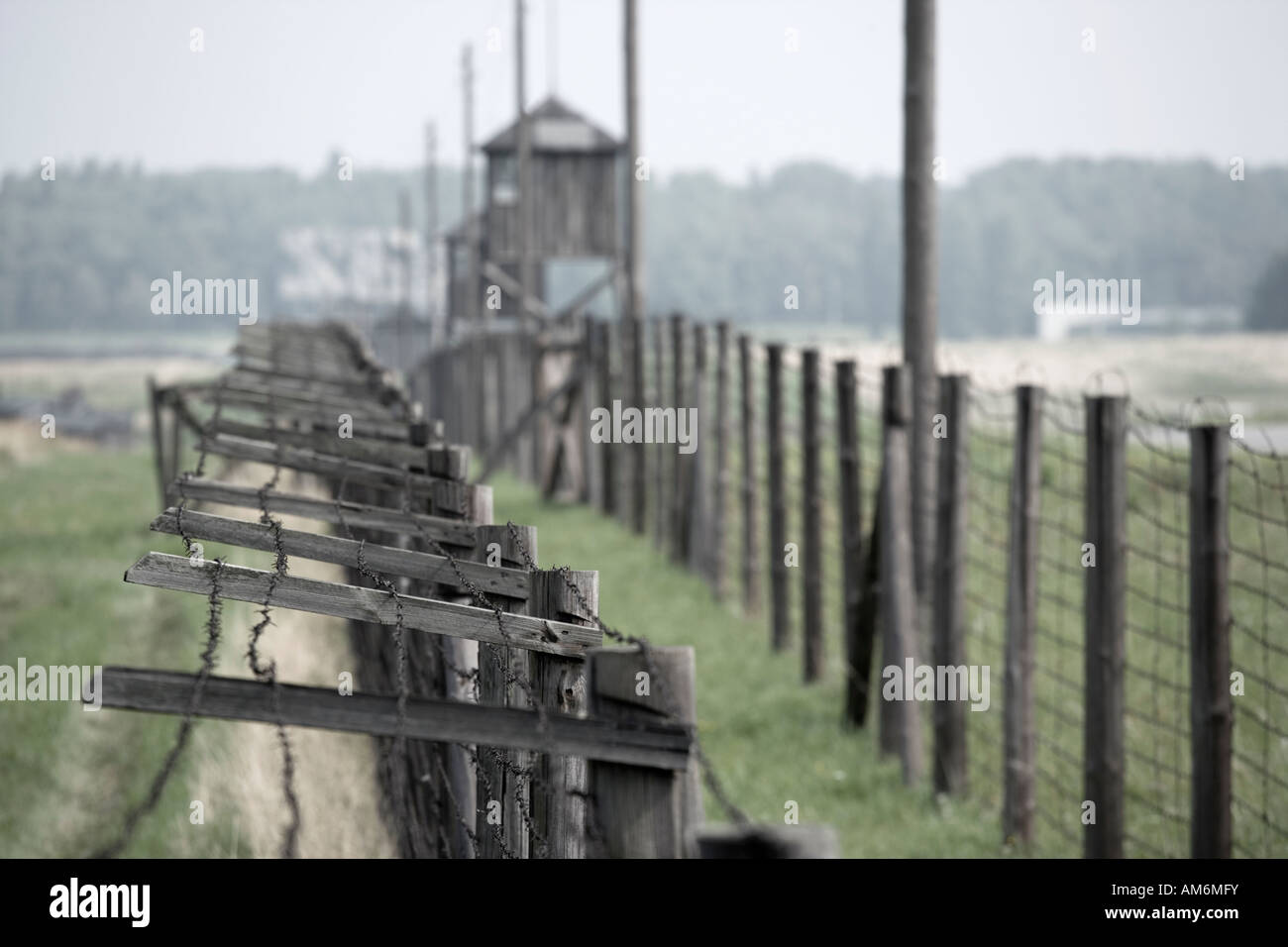 Doppelte Umzäunung, Vernichtungslager Majdanek Stockfoto