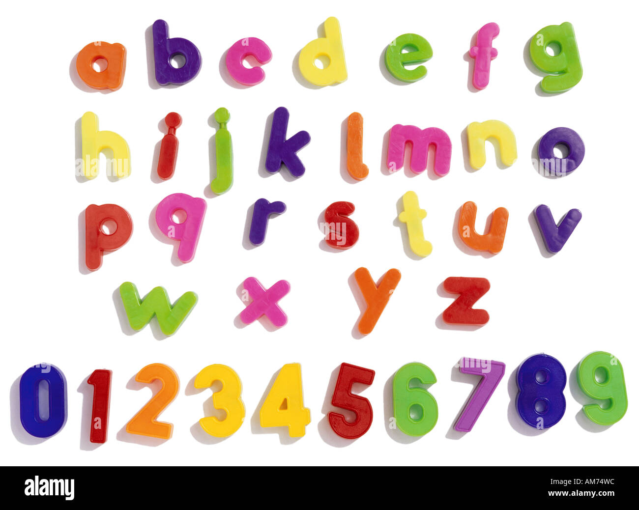 Farbige Alphabet Buchstaben und Zahlen Stockfotografie - Alamy