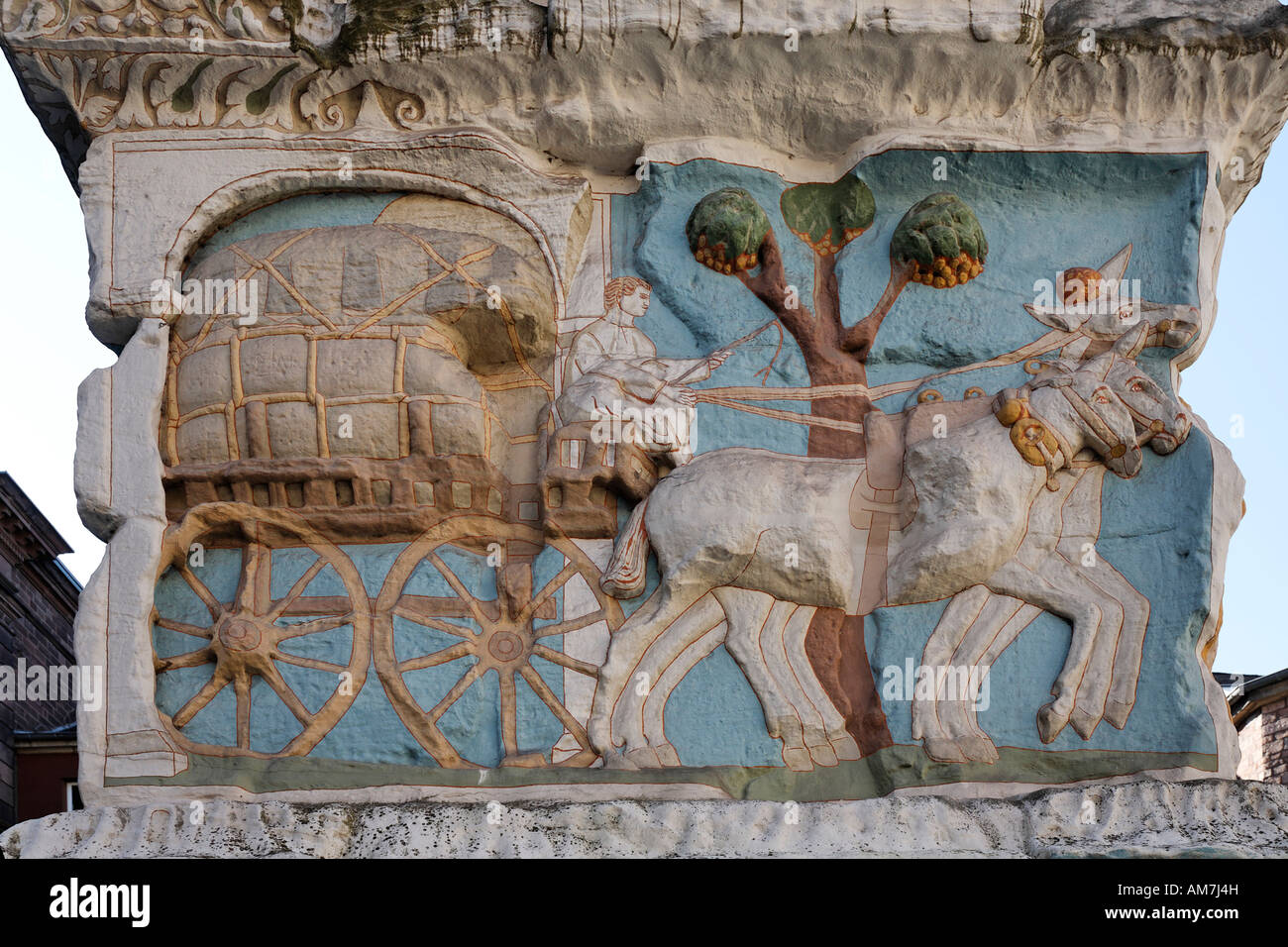 Pferd und Wagen transportieren Stoffballen, römische Grabstätte Igeler-Säule, Landesmuseum Rheinland, Trier, Rheinland-Pfalz, Germa Stockfoto