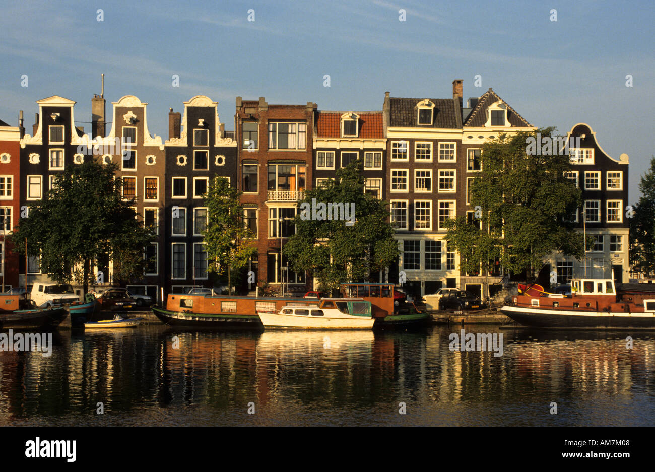 Amsterdamer Kanal Wasser Hausboote Amstel Niederlande Stockfoto