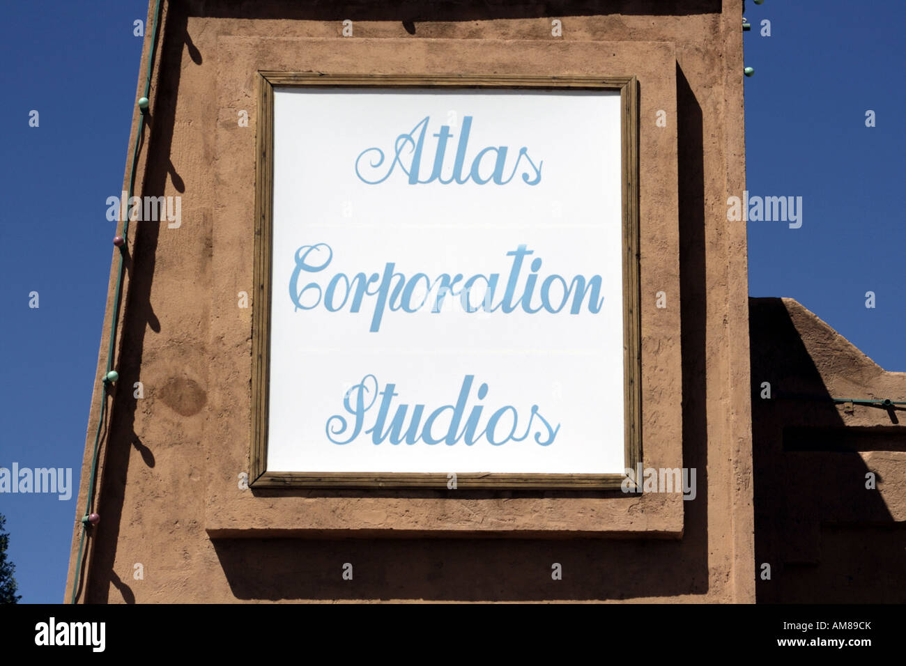 Schild der Atlas Corporation Studios, Ouarzazate, Marokko Stockfoto