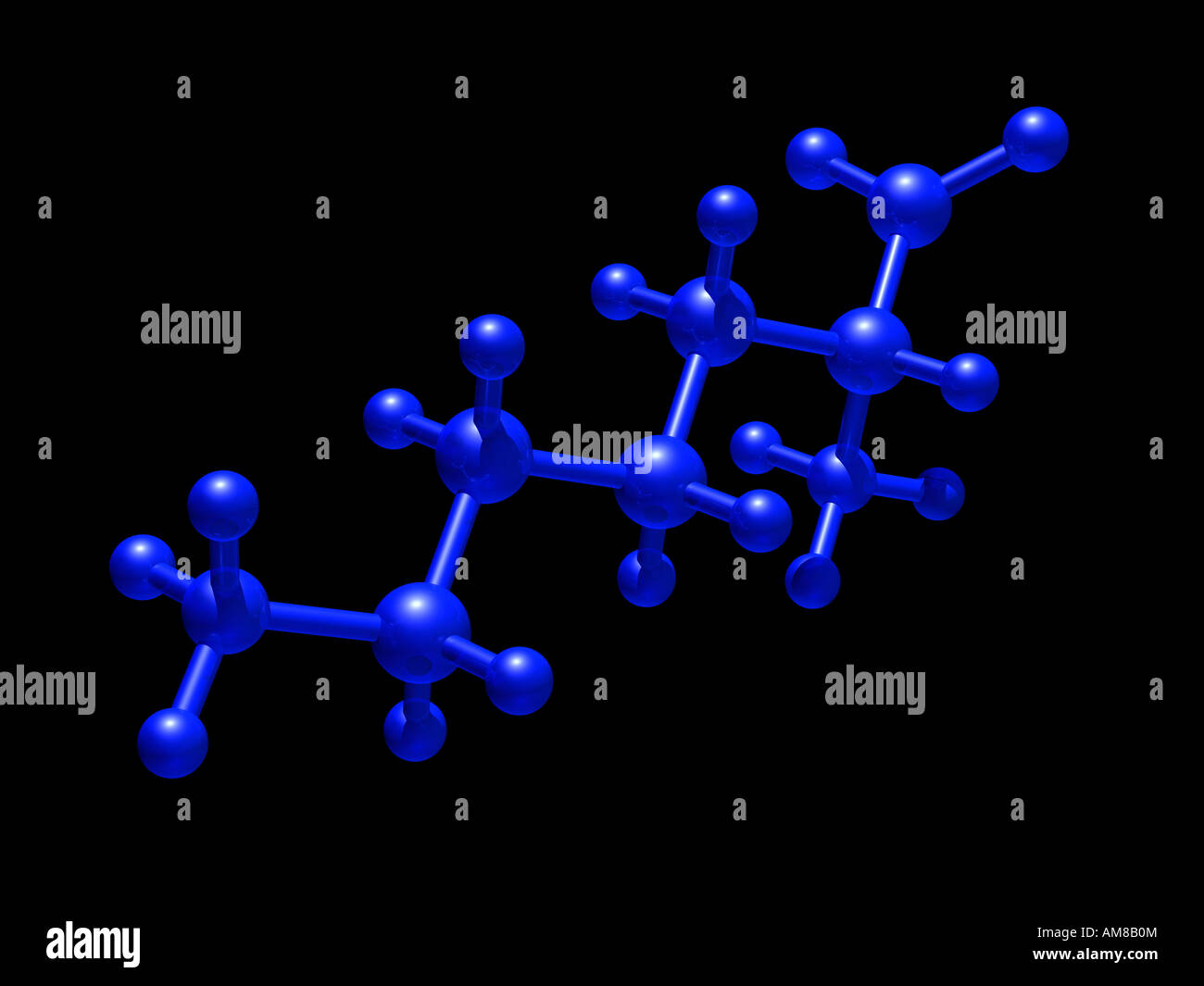 Blaue 3d Abbildung eines Moleküls (Aminosäure Lysin). Stockfoto