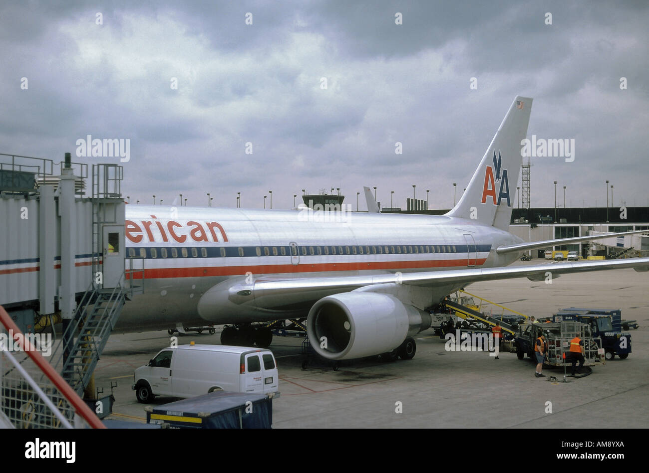 Americam Airlines Boeing 767 warten darauf, von Arlanda Schweden am 11. September 2001, für Chicago ausziehen Stockfoto