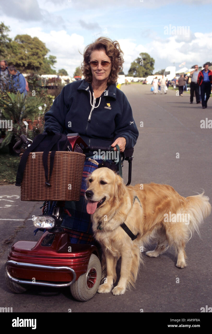 Dame mit ungültigen elektronischen Roller Hund unterwegs Stockfoto