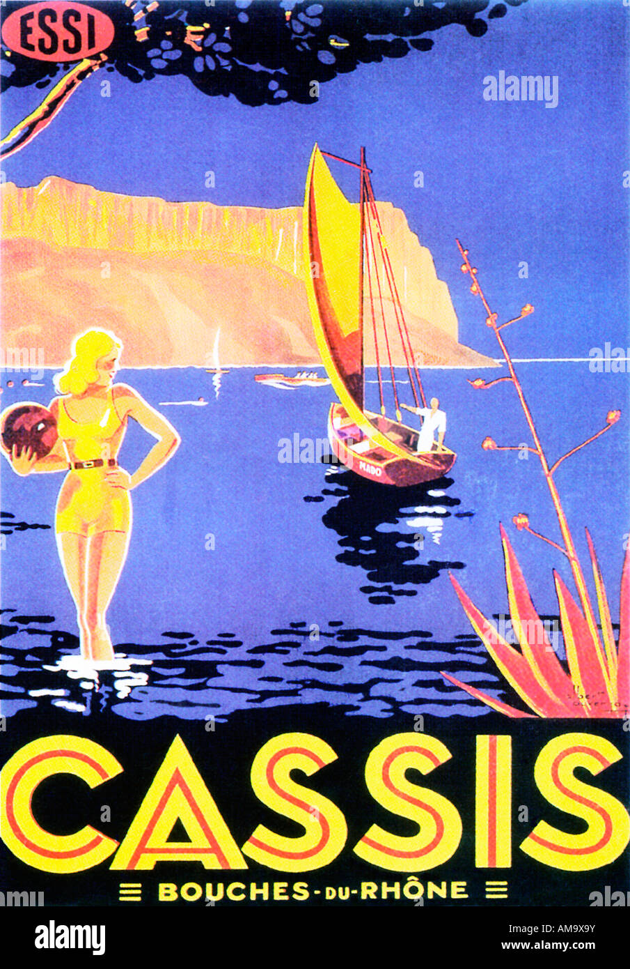 Cassis 1930er Jahre Poster für den Ferienort an der Französisch-mediterranen Küste in der Nähe von Marseille an der Mündung der Rhone Stockfoto