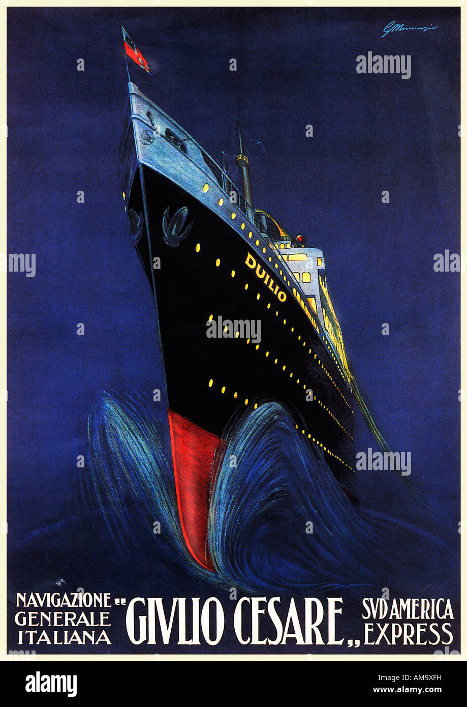 Giulio Cesare Liner 1926 Art-Deco-Plakat für den italienischen Liner auf den express Route von Europa nach Südamerika Stockfoto